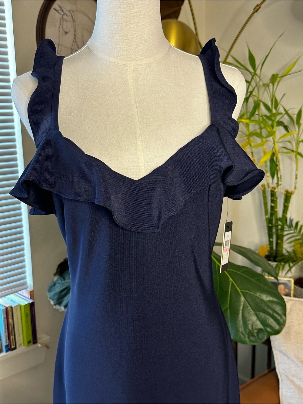 Guess Navy Ruffle V-Neck Mini Dress - Picture 9 of 10